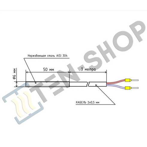Датчик температуры NTC 5K b3950 6x50 мм. кабель 3 метра -40...+110C 49091287